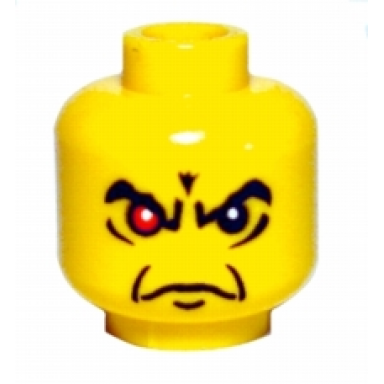 yellow minifigure head male angry eyebrows and red eye white pupils pattern