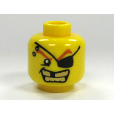 yellow minifigure head male eye patch gold teeth missing tooth pattern