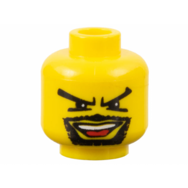 yellow minifigure head moustache open mouth goatee v brow eyes pattern