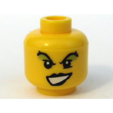 yellow minifigure head female black eyebrows and lips green eye shadow pattern
