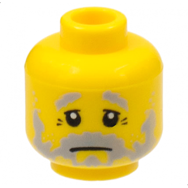 yellow minifigure head light bluish gray bushy eyebrows moustache and scruffy full beard upper eyelids wrinkles around eyes sad frown pattern