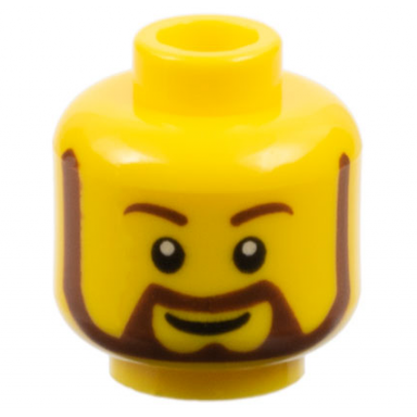 yellow minifigure head beard reddish brown rounded with white pupils and grin pattern