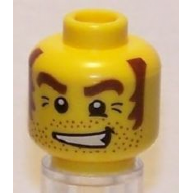 yellow minifigure head male stubble brown eyebrows and sideburns white pupils pattern