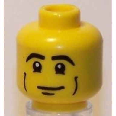 yellow minifigure head male black eyebrows cheek lines and white pupils pattern