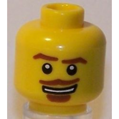 yellow minifigure head brown eyebrows goatee and moustache white mouth and white pupils pattern