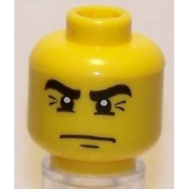 yellow minifigure head male black eyebrows with crows feet wrinkles and white pupils pattern