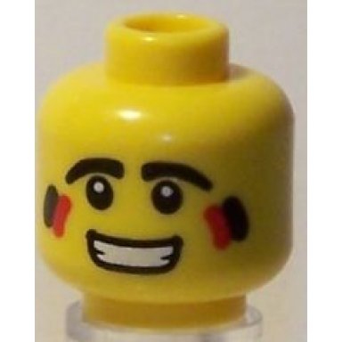 yellow minifigure head black eyes and eyebrows two-color cheek paint pattern