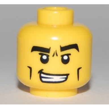 yellow minifigure head male black thick eyebrows cheek lines and furrowed brow pattern