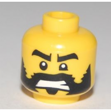 yellow minifigure head beard black with ragged edges black eyebrows bared teeth pattern