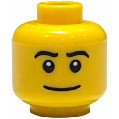 yellow minifigure head black eyebrows and wide grin pattern