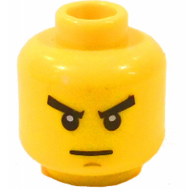 yellow minifigure head black eyebrows medium nougat chin dimple stern pattern