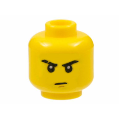 yellow minifigure head black eyebrows right scarred medium nougat chin dimple stern pattern