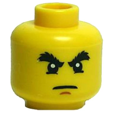 yellow minifigure head black bushy eyebrows lower eyelids medium nougat chin dimple stern pattern