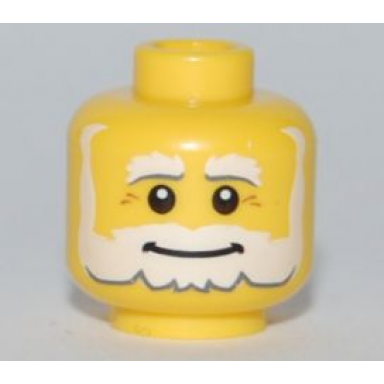 yellow minifigure head beard white bushy eyebrows smile white pupils pattern