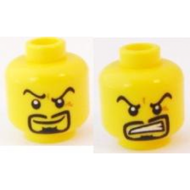 yellow minifigure head dual sided arched eyebrows and goatee smile angry pattern