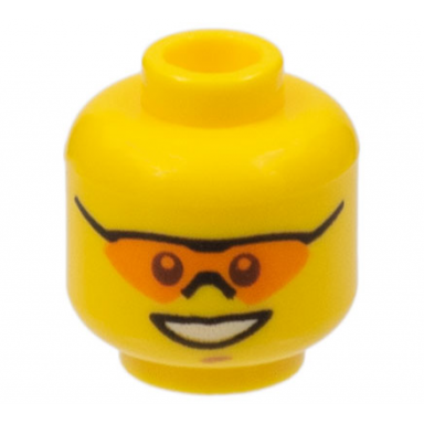 yellow minifigure head sunglasses with single orange lens and black nose piece medium nougat chin dimple open mouth smile with teeth pattern