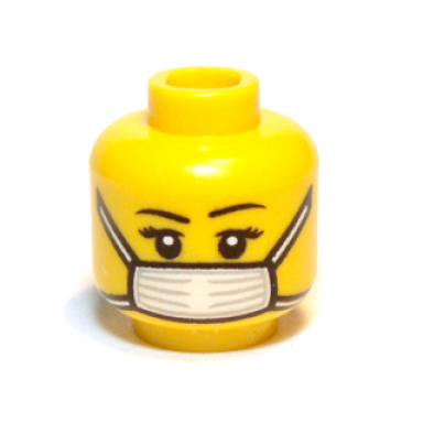 yellow minifigure head female black eyebrows white surgical mask pattern