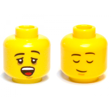 yellow minifigure head dual sided black eyebrows yawning asleep pattern