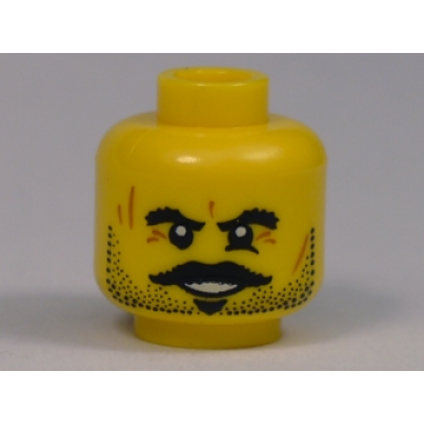 yellow minifigure head beard stubble moustache goatee bushy eyebrows scars and open mouth smile pattern