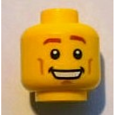 yellow minifigure head male brown eyebrows open mouth smile chin dimple white pupils pattern