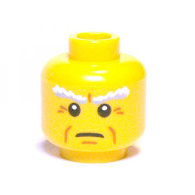 yellow minifigure head male white bushy eyebrows crows feet and cheek lines pattern