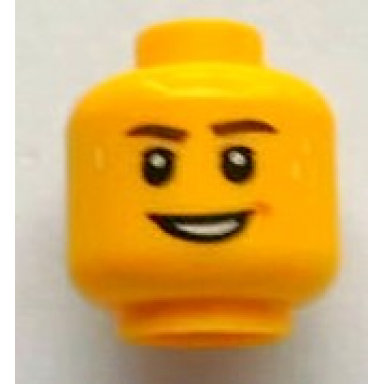 yellow minifigure head dark brown eyebrows smile and beads of sweat pattern