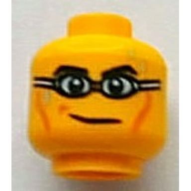 yellow minifigure head black eyebrows cheek lines and swim goggles pattern