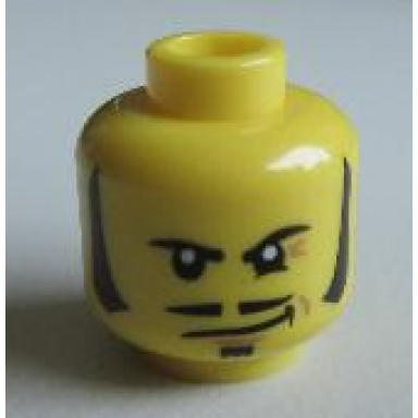 yellow minifigure head male sideburns moustache wrinkles and smirk pattern rodney rathbone