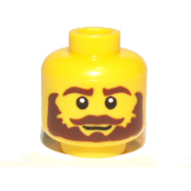 yellow minifigure head beard brown bushy moustache white pupils pattern