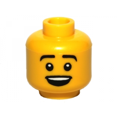 yellow minifigure head male black eyebrows open mouth smile pattern