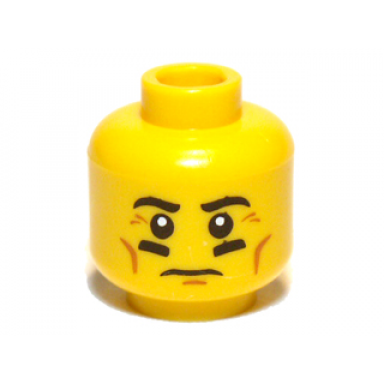 yellow minifigure head male black eyebrows cheek lines and black underlined eyes pattern