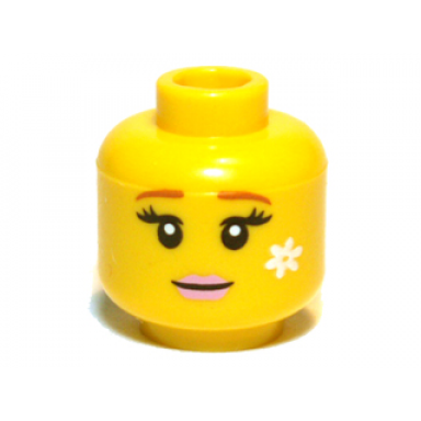 yellow minifigure head female medium nougat eyebrows pink lips white flower pattern