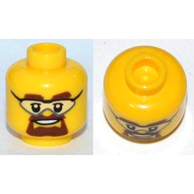 yellow minifigure head glasses with safety goggles brown eyebrows and goatee pattern