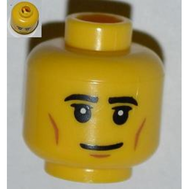yellow minifigure head male black eyebrows eyelashes cheek dimples smile pattern