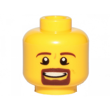 yellow minifigure head male brown beard and eyebrows goatee pupils teeth pattern