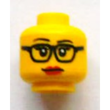 yellow minifigure head female glasses eyelashes and red lips pattern