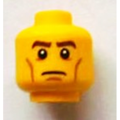 yellow minifigure head brown eyebrows white pupils cheek lines frown pattern