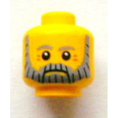 yellow minifigure head beard gray and black gray eyebrows and red eye dimples pattern