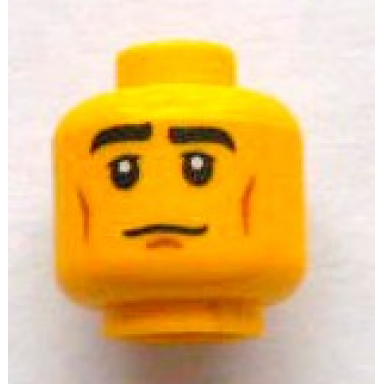 yellow minifigure head black eyebrows cheek lines white pupils pattern