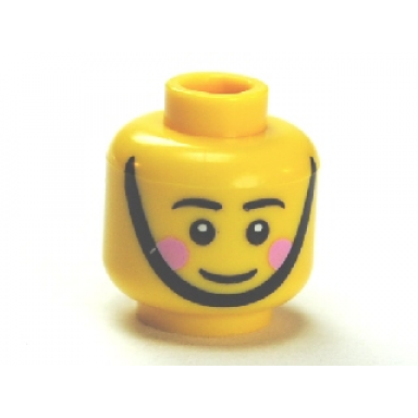 yellow minifigure head black eyebrows pink cheeks chin strap white pupils pattern