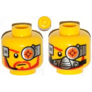 yellow minifigure head dual sided cyborg eyepiece beard determined breathing apparatus pattern