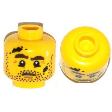 yellow minifigure head beard stubble brown eyebrows drop of sweat and black stains pattern