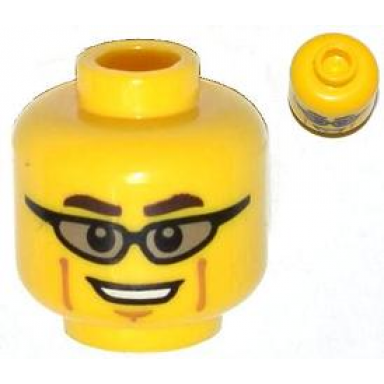 yellow minifigure head glasses with trans-brown sunglasses dark brown eyebrows and cheek lines pattern