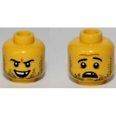 yellow minifigure head dual sided beard stubble missing tooth open grin frown pattern