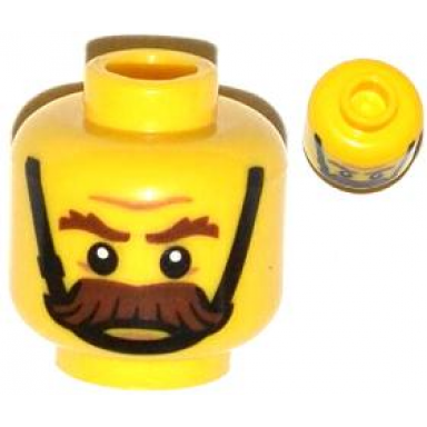 yellow minifigure head moustache brown bushy brown eyebrows chin strap angry pattern