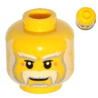 yellow minifigure head beard light bluish gray and white full thick moustache and eyebrows pattern