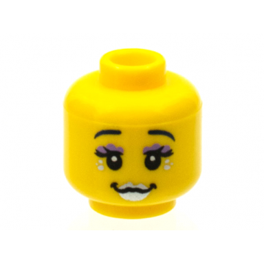 yellow minifigure head female with silver lips and mermaid scales long eyelashes pattern