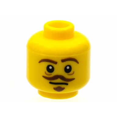 yellow minifigure head brown eyebrows goatee and moustache white pupils pattern