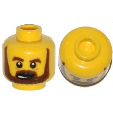 yellow minifigure head beard brown bushy eyebrows lines under eyes open mouth pattern