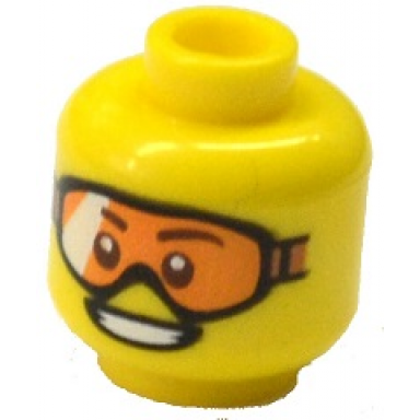 yellow minifigure head glasses with orange goggles open mouth smile with teeth pattern